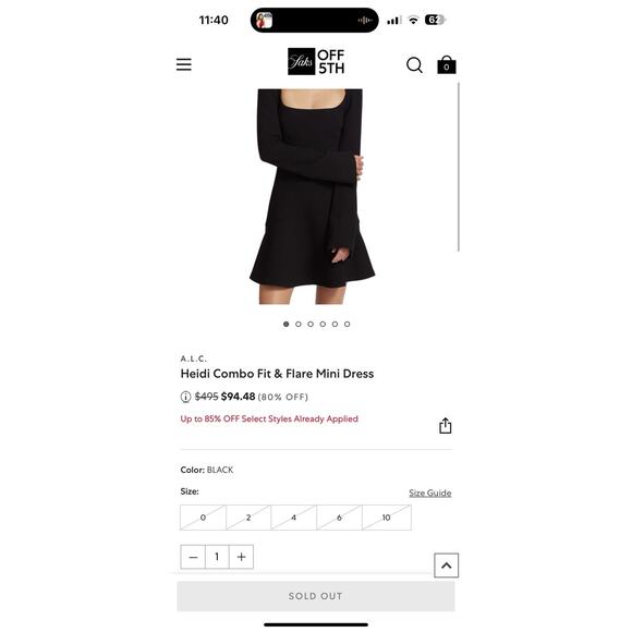 ALC Heidi Combo Fit & Flare Black Mini Dress Sz 8 NWT $495 MSRP - Picture 14 of 15